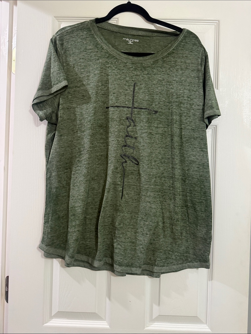 Maurices Heather Olive Graphic Cross Tee worn once
